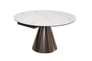 Caelinus Round Extendable Dining Table / Sintered Stone Extendable : 1.35 meter / Glossy-Snowberg White Only Casa Concetto Singapore