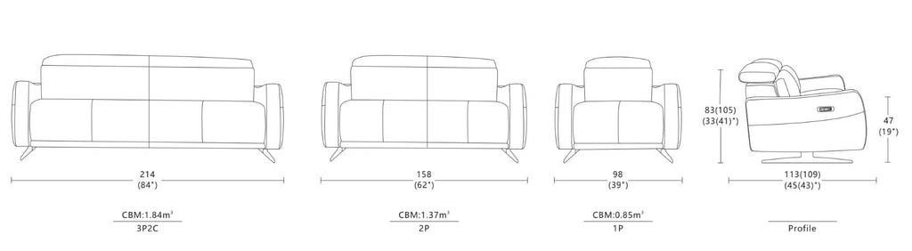 Dimensions of Daphine Sofa