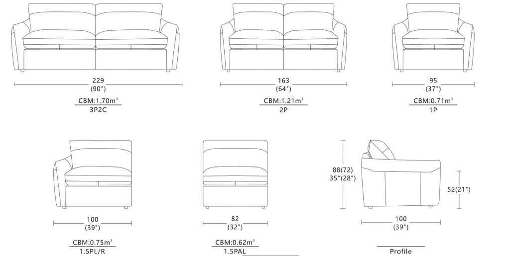 Dimensions of Noella Sofa