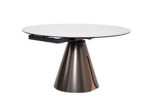 Caelinus Round Extendable Dining Table / Sintered Stone Extendable : 1.35 meter / Glossy-Snowberg White Only Casa Concetto Singapore