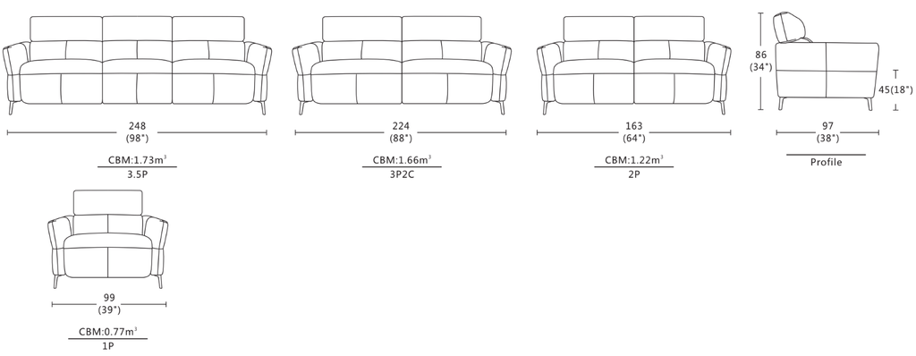 Dimensions of Hadley Sofa