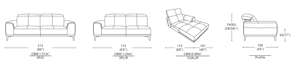 Dimensions of Marcus Power Sliding Adjustable Headrest Full Leather Sofa