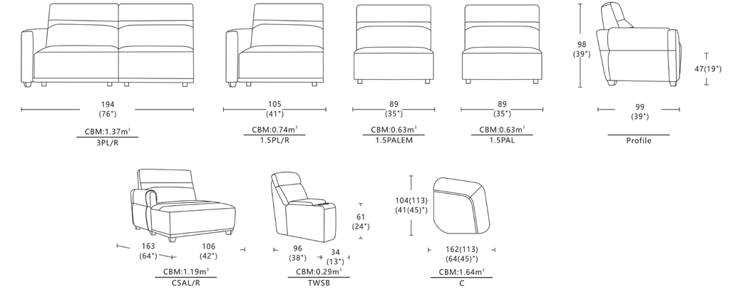 Dimensions of Gloria Sofa